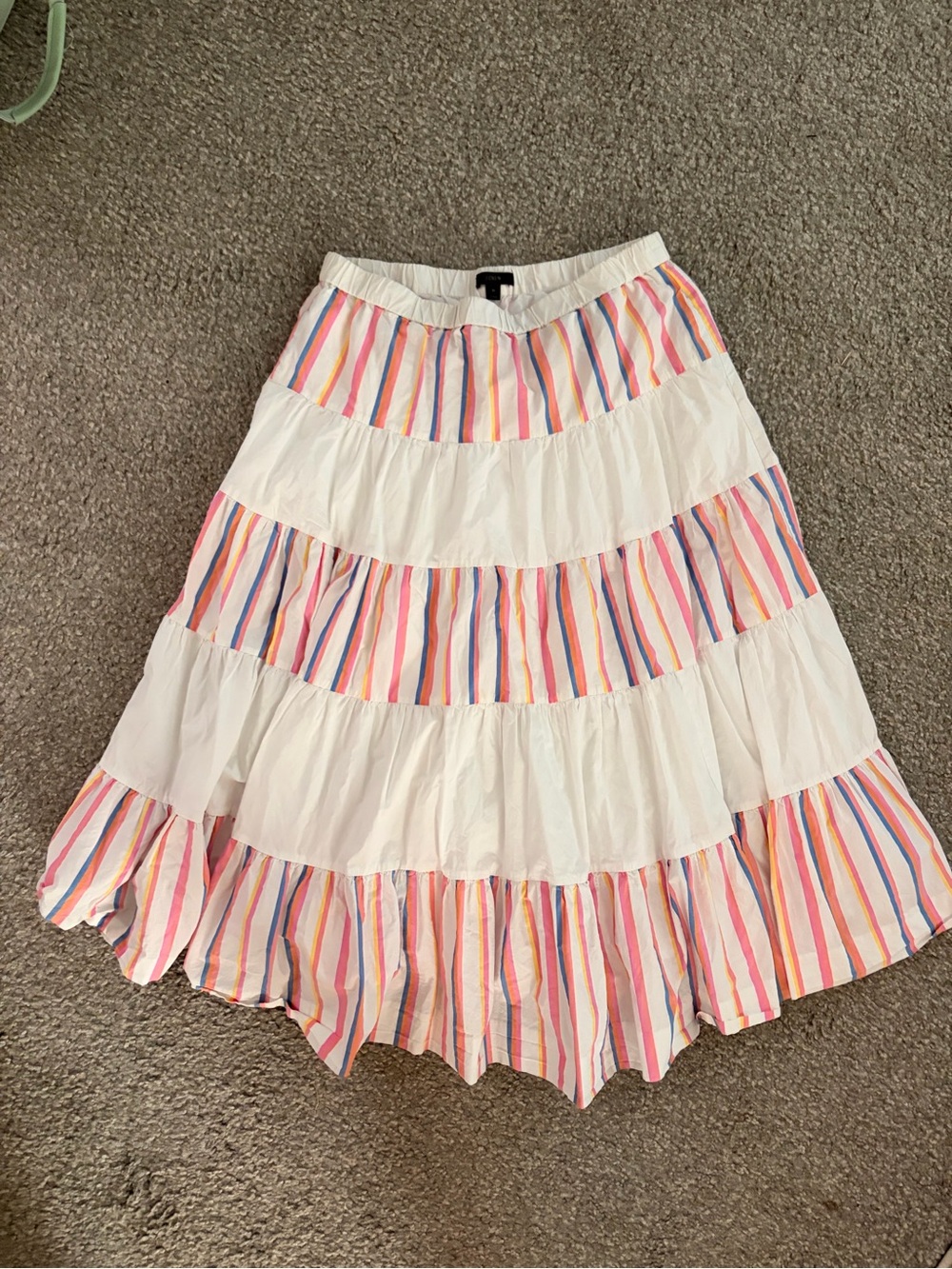 J. Crew White Tiered Skirt with Multicolor Stripes